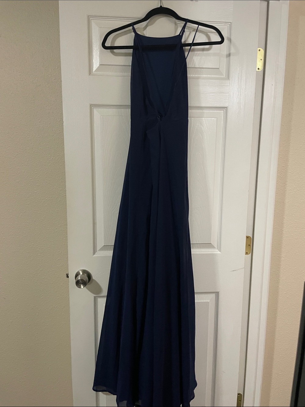 Navy Halter Maxi Dress with Flowing Skirt